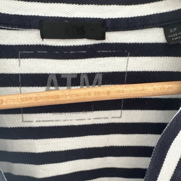 ATM Anthony Thomas Melillo V Neck Navy White Striped 100% Cotton Shift Dress S - Picture 4 of 7